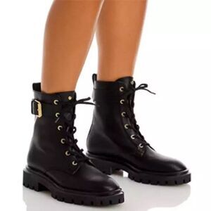 Stuart Weitzman Ultra Lug Sole Buckle Combat Boots in Black, New, US 10 EU 40.5